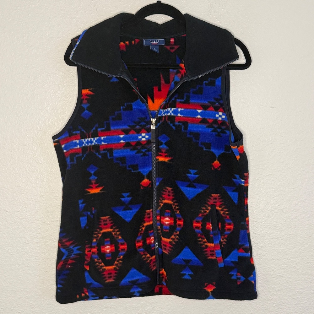 Gorpcore Southwestern Aztec Geometric Full Zip Fleece Vest Womens Large Cabin